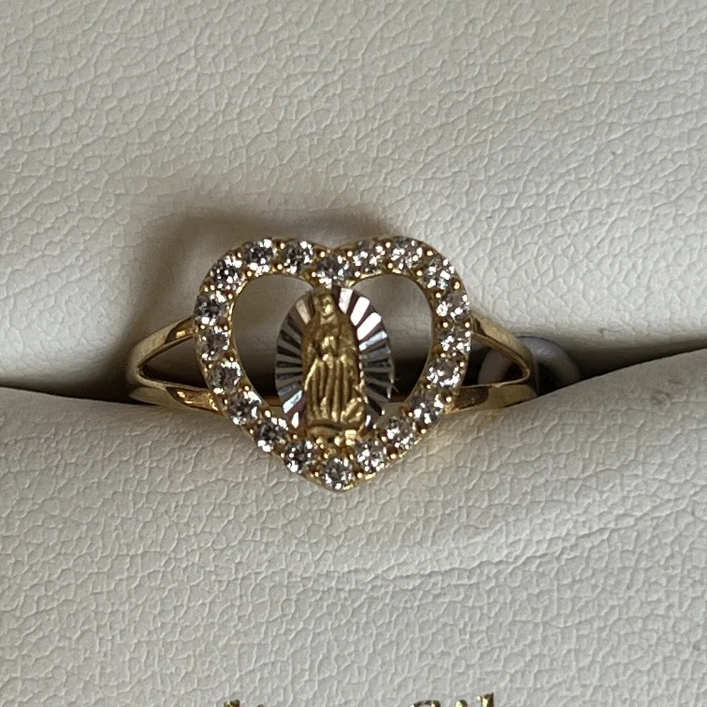 Cynthia Rowley 925 Sterling Silver Gold Plated Virgin Mary Heart CZ Ring 6.5 NIB